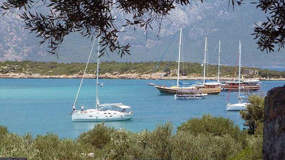 Sedir Island and Cleopatra's Beach are a favourite stop for yacht cruises