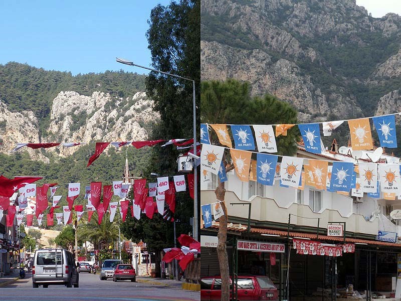 Flags of the rival political parties ahead of the upcoming elections